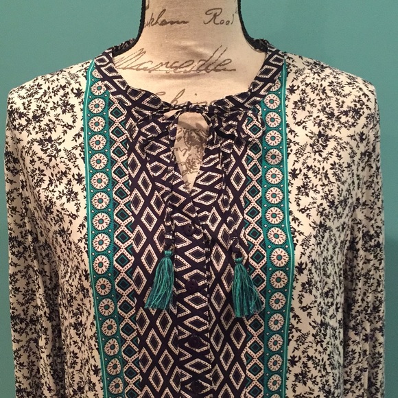 Roz & Ali Tops - Roz & Ali dress blouse, Navy & Teal